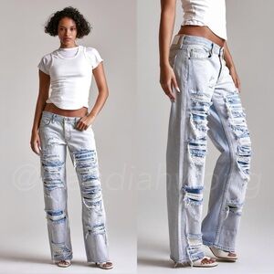EB DENIM Low Rise Baggy Wide Leg Jeans in Imperial Destroy